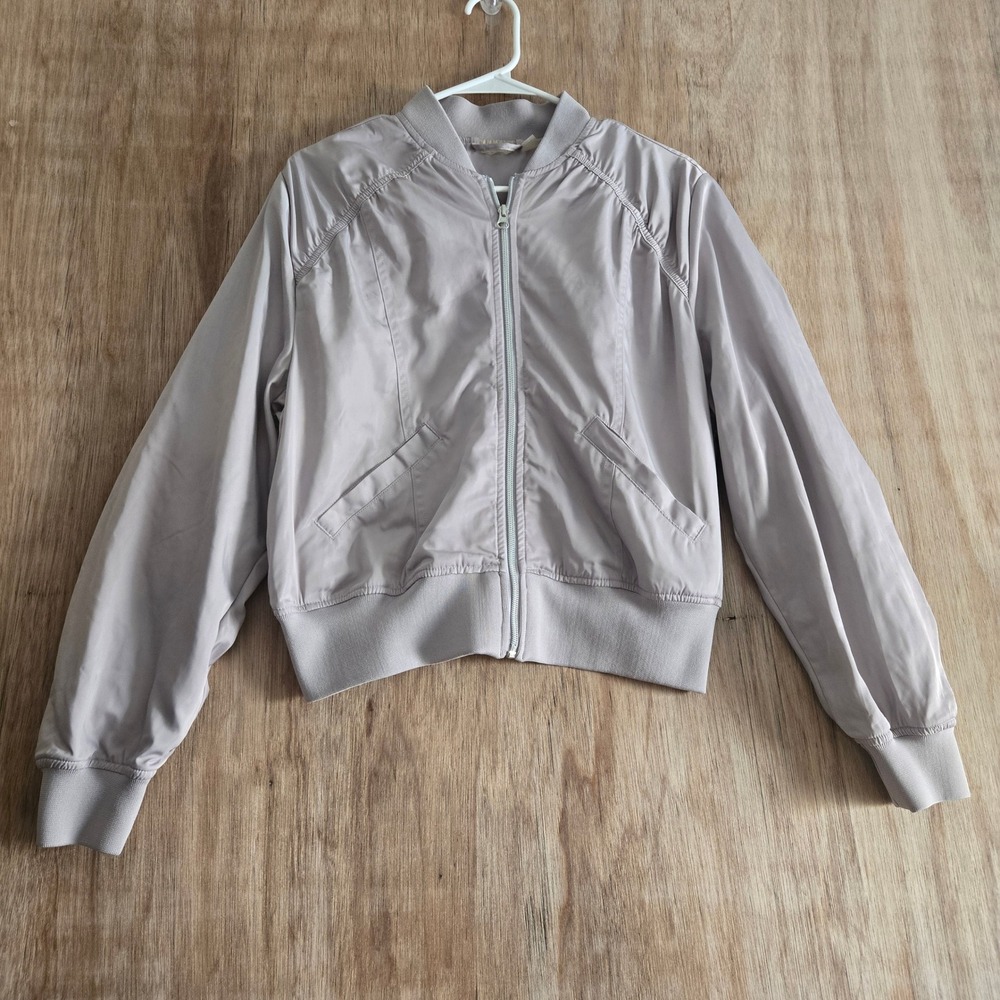 Zella Womens XS Bomber Jacket Light Taupe Grey Ruched Full Zip Lightweight